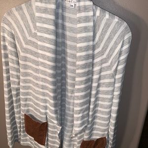 Cute gray and white striped cardigan